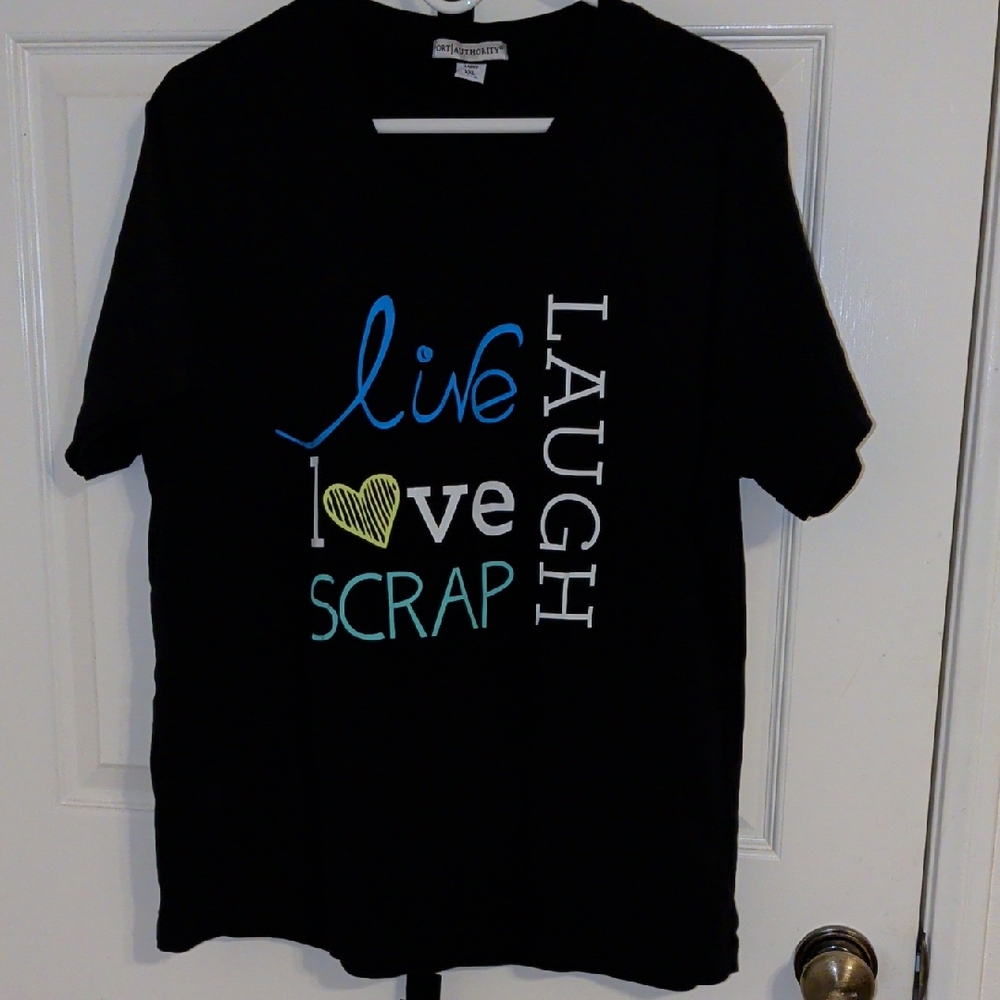 Port Authority Black Short Sleeve Tee with Multicolor 'Live Love Scrap' Graphic